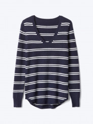 Stripe deep V-neck sweater