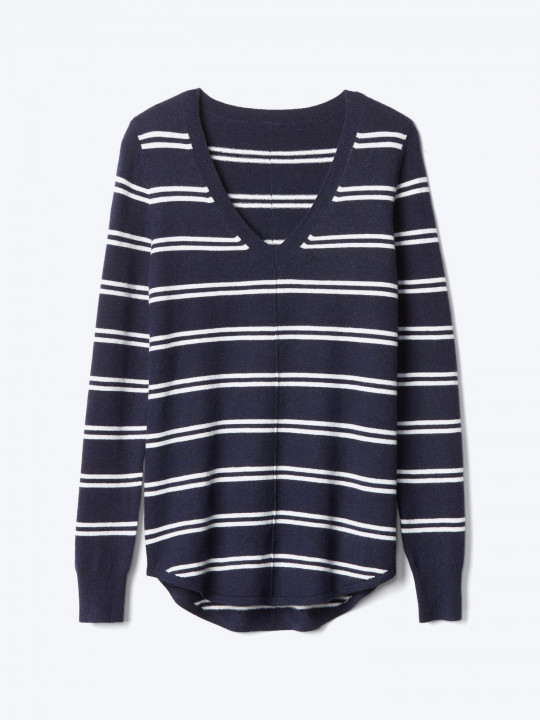 Stripe deep V-neck sweater